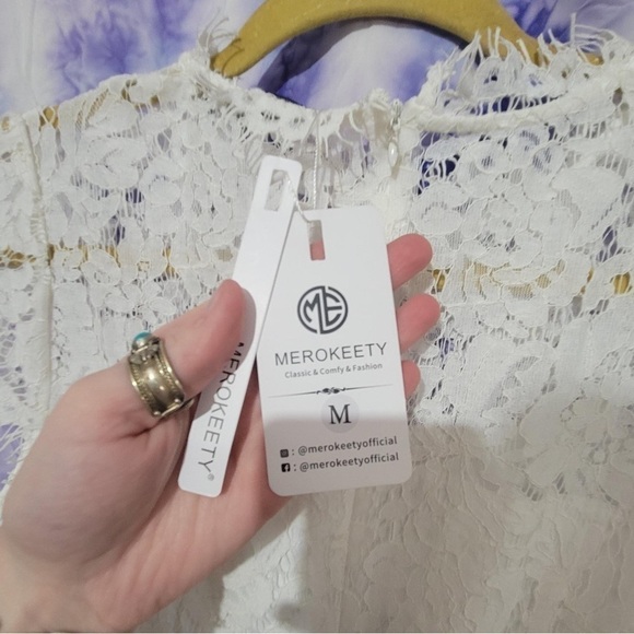 NWT Merokeety Women's White Sleeveless Lace Foral Elagant Cocktail Dress Size M - Picture 10 of 13